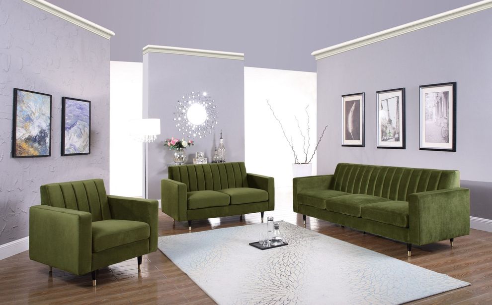Contemporary olive velvet sofa by Meridian
