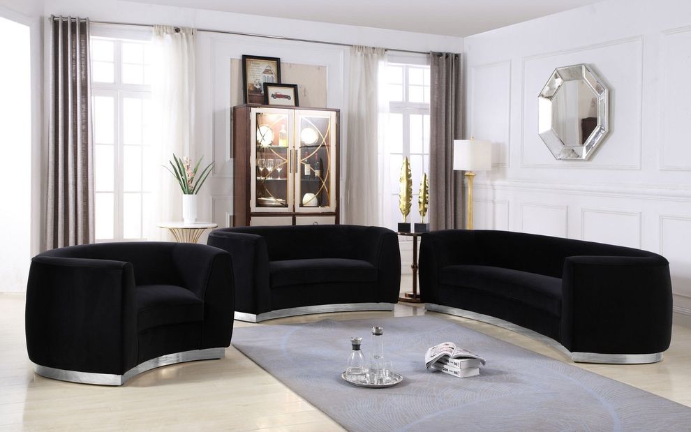 Black velvet contemporary sofa w/ curved base by Meridian