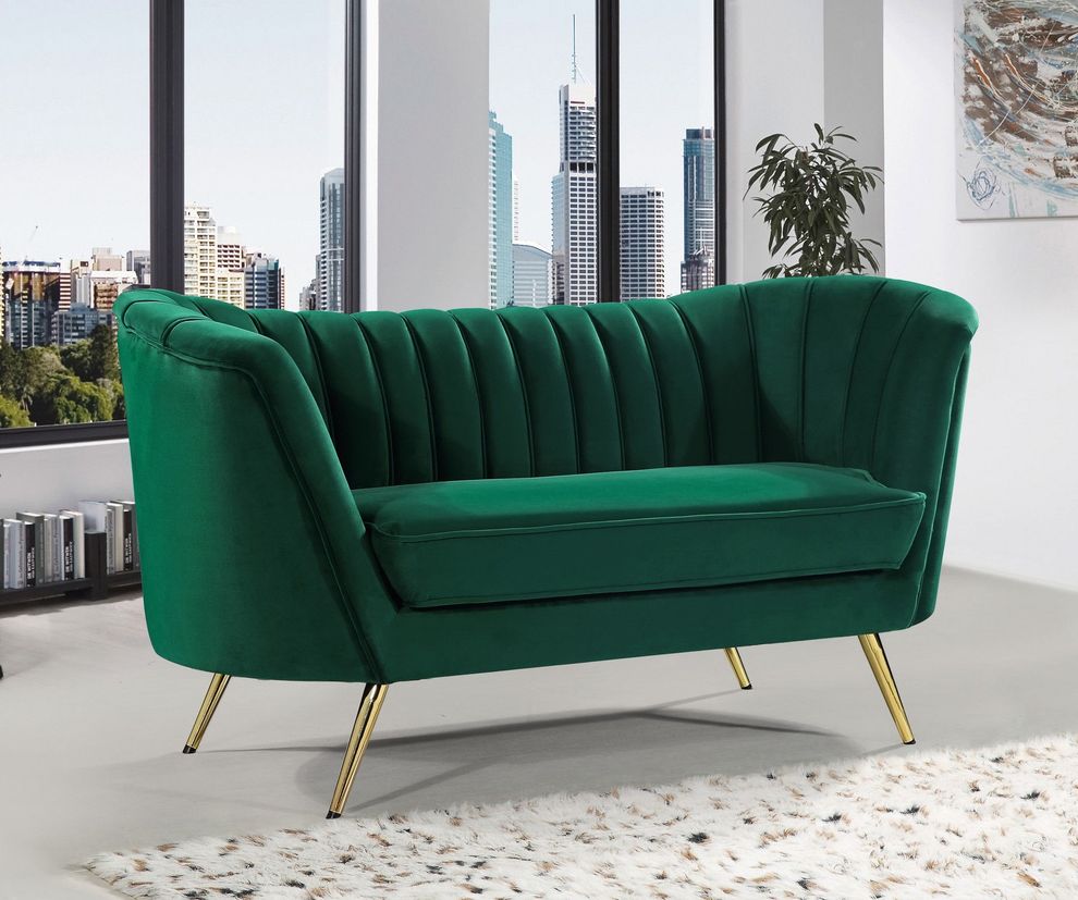 Curved velvet fabric loveseat w/ gold legs by Meridian