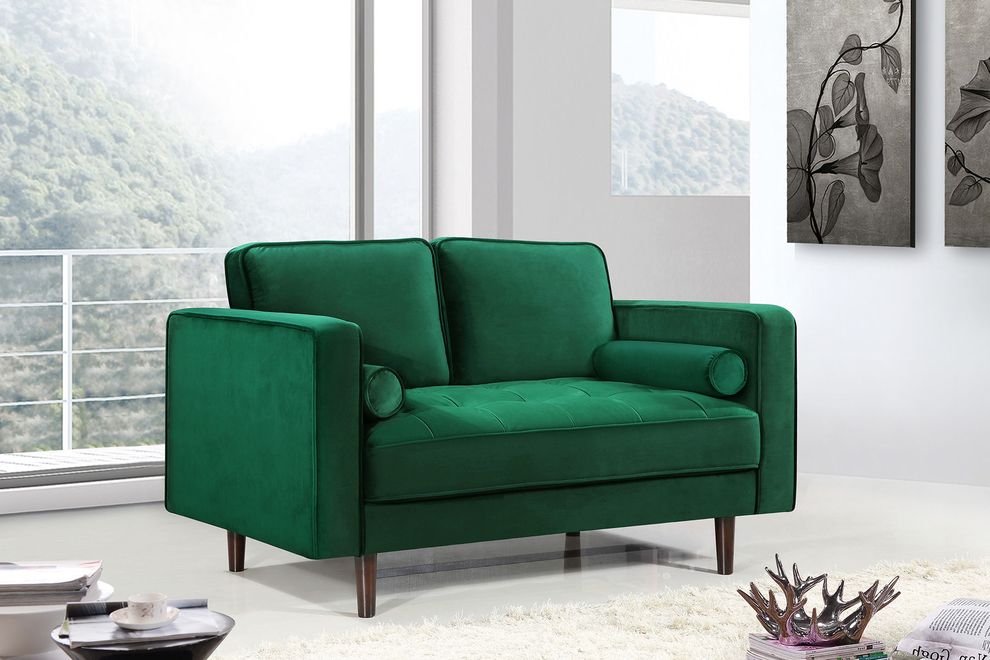 Velvet fabric contemporary loveseat w/ tufted seat by Meridian