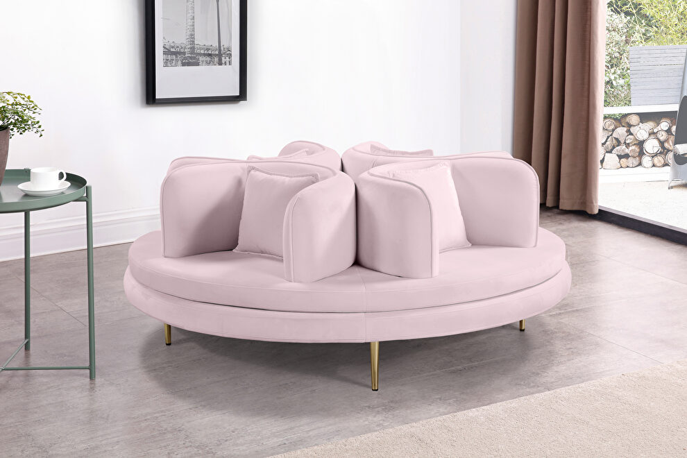 Round accent settee / couch with unique club-like design by Meridian