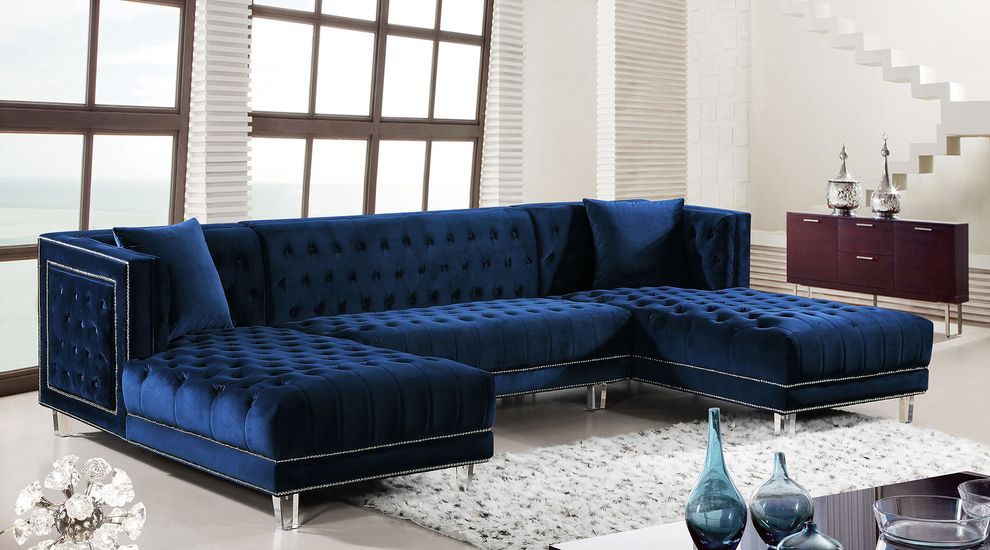 Velvet tufted 3pcs sectional sofa by Meridian