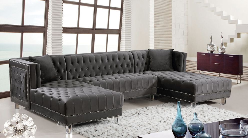 Velvet tufted 3pcs sectional sofa by Meridian