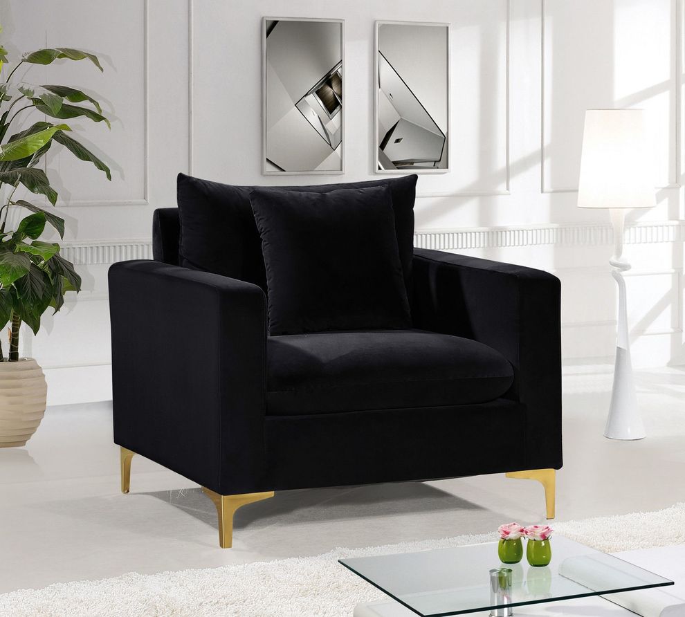 Black velvet fabric contemporary chair by Meridian