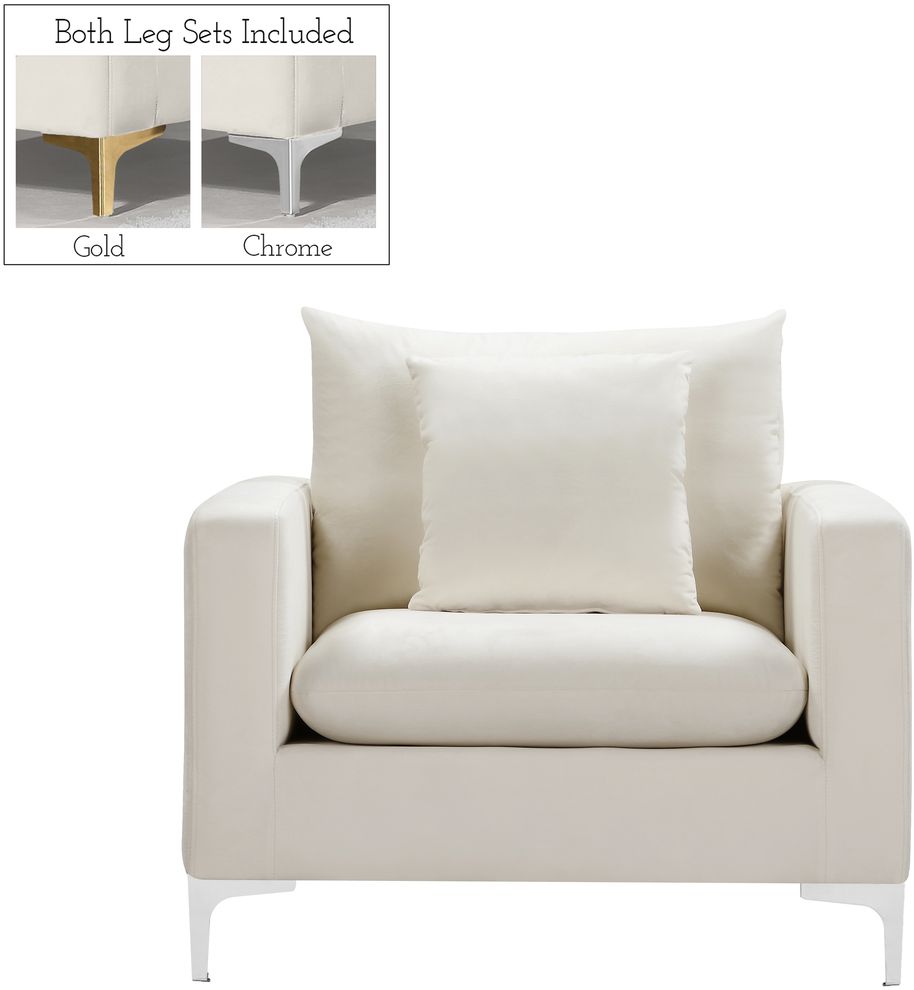 Cream velvet fabric contemporary chair by Meridian