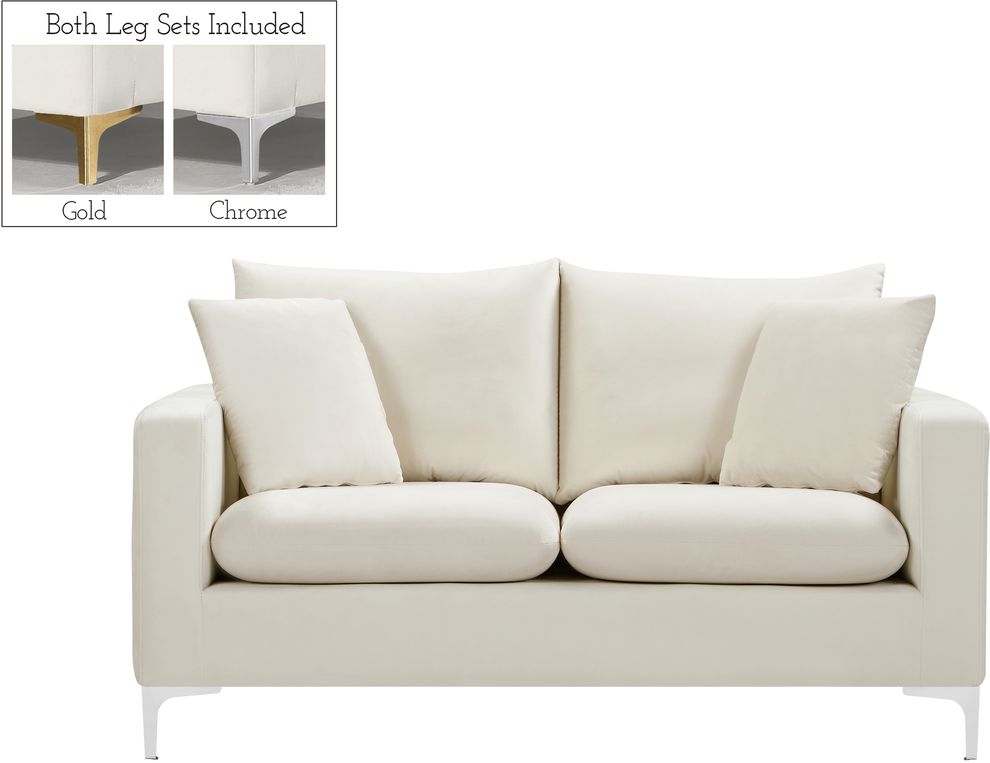 Cream velvet fabric contemporary loveseat by Meridian