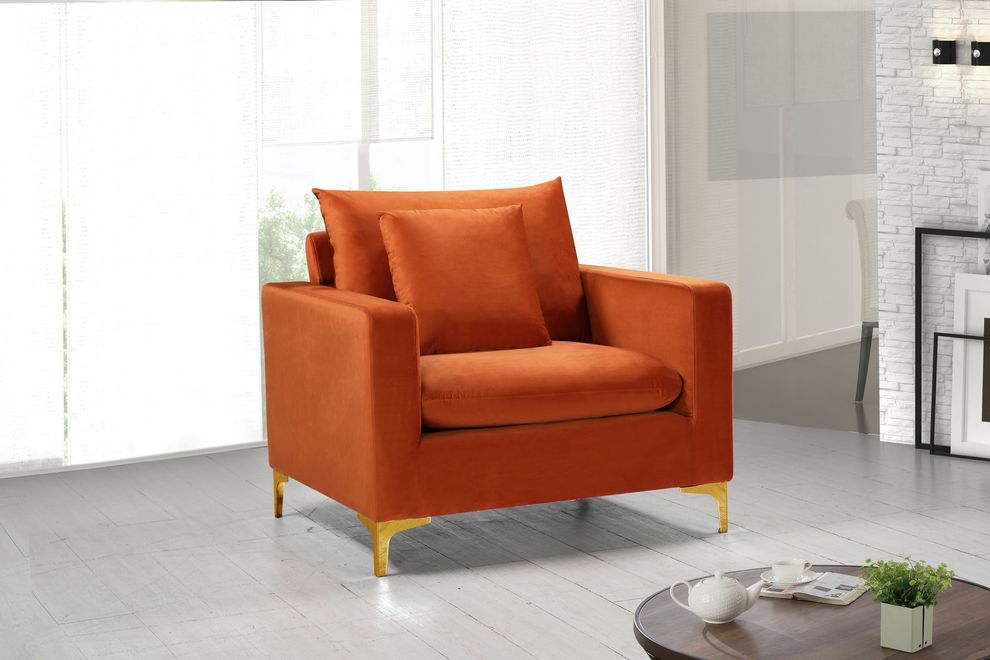 Cognac velvet fabric contemporary chair by Meridian