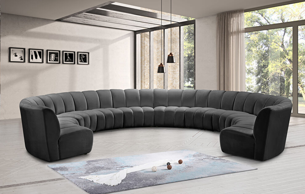 10 pcs gray velvet modular sectional sofa by Meridian