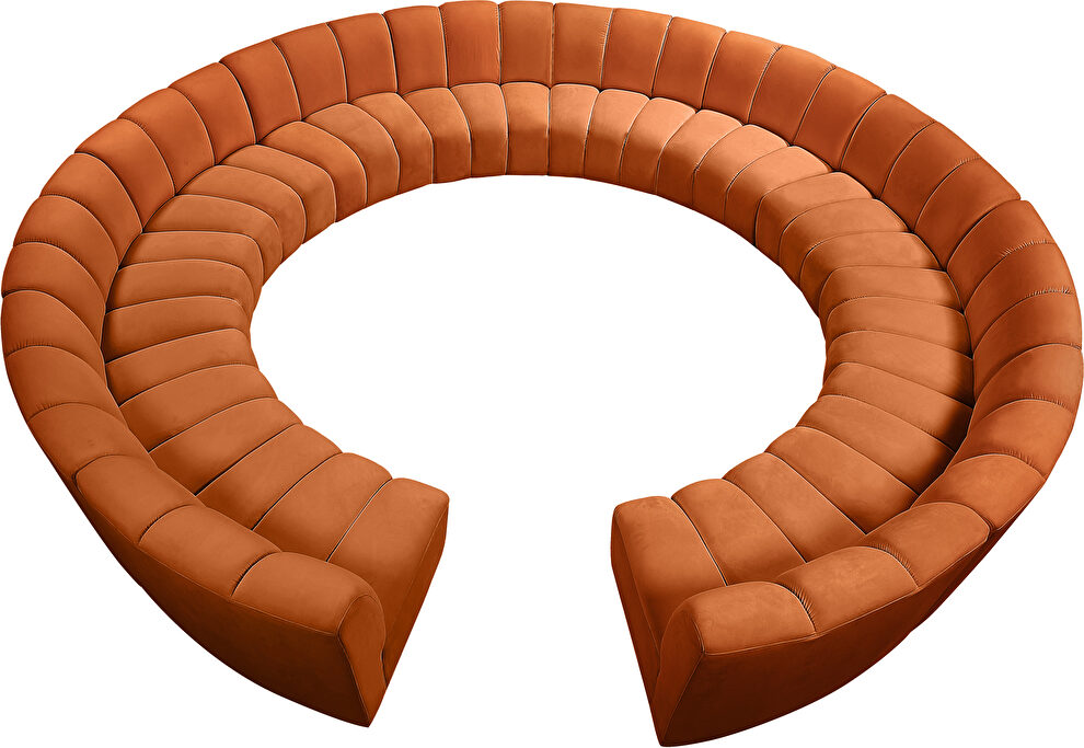 12 pcs orange cognac velvet modular sectional sofa by Meridian