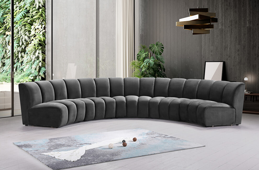 5pcs gray velvet modular sectional sofa by Meridian