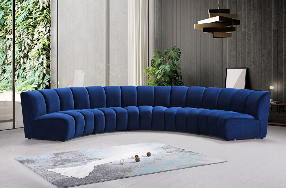 5pcs navy blue velvet modular sectional sofa by Meridian