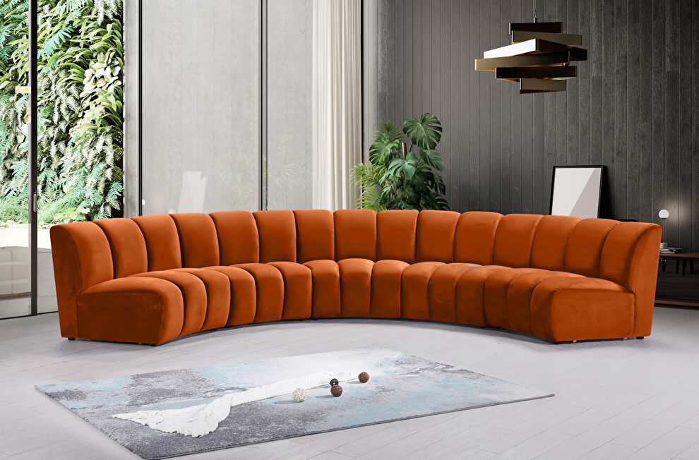 5pcs orange cognac velvet modular sectional sofa by Meridian