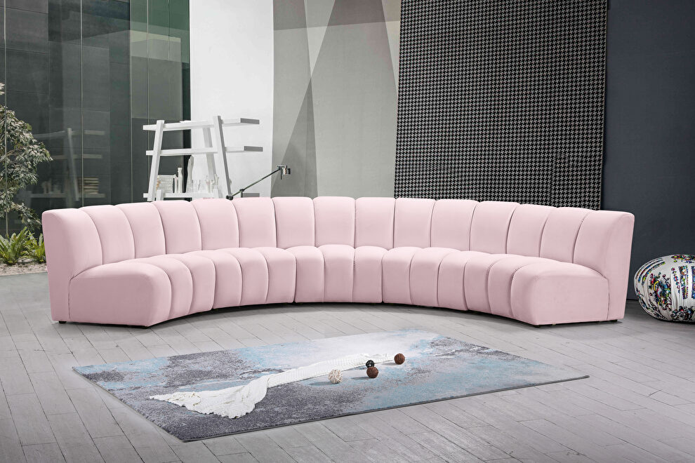 5pcs pink velvet modular sectional sofa by Meridian