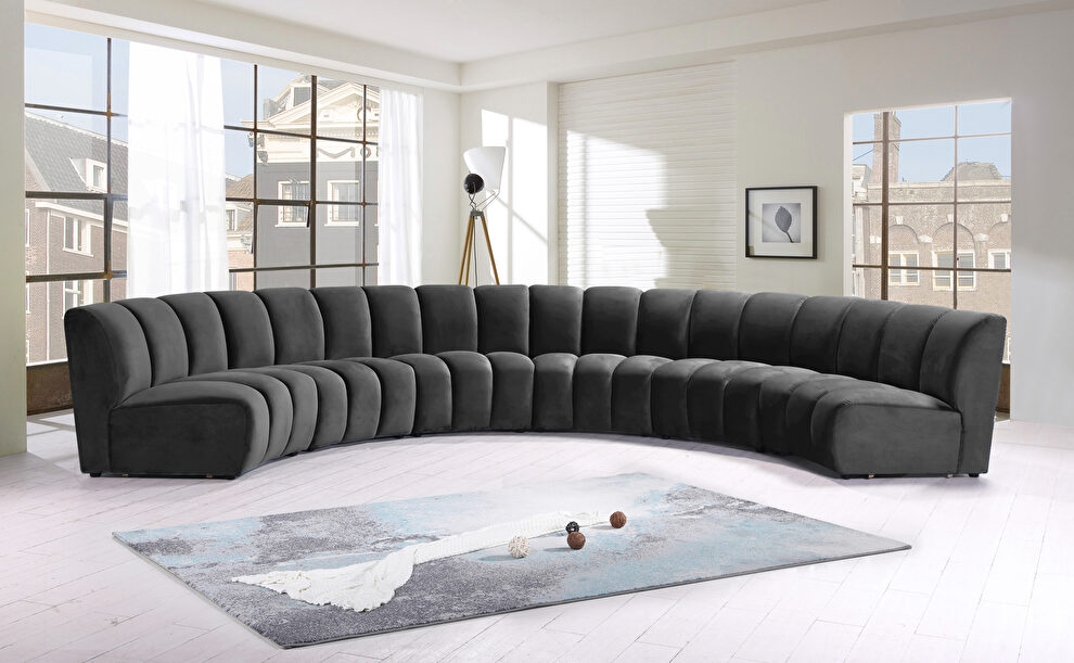 6pcs gray velvet modular sectional sofa by Meridian