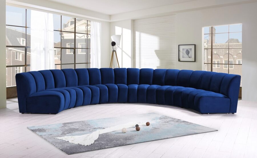 6pcs navy velvet modular sectional sofa by Meridian