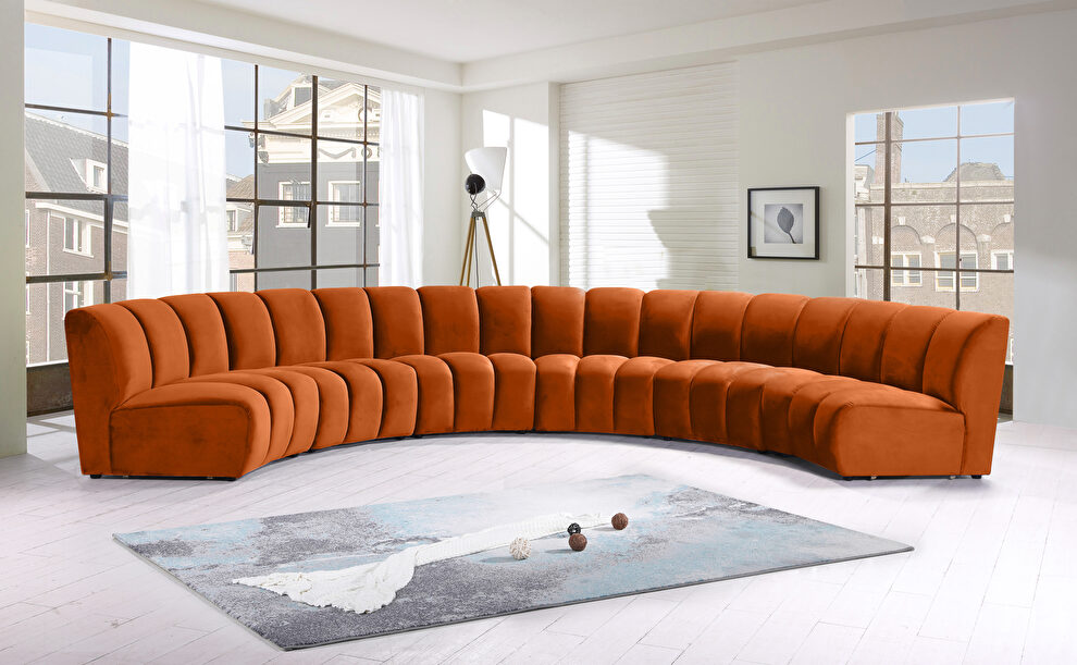 6pcs orange cognac velvet modular sectional sofa by Meridian