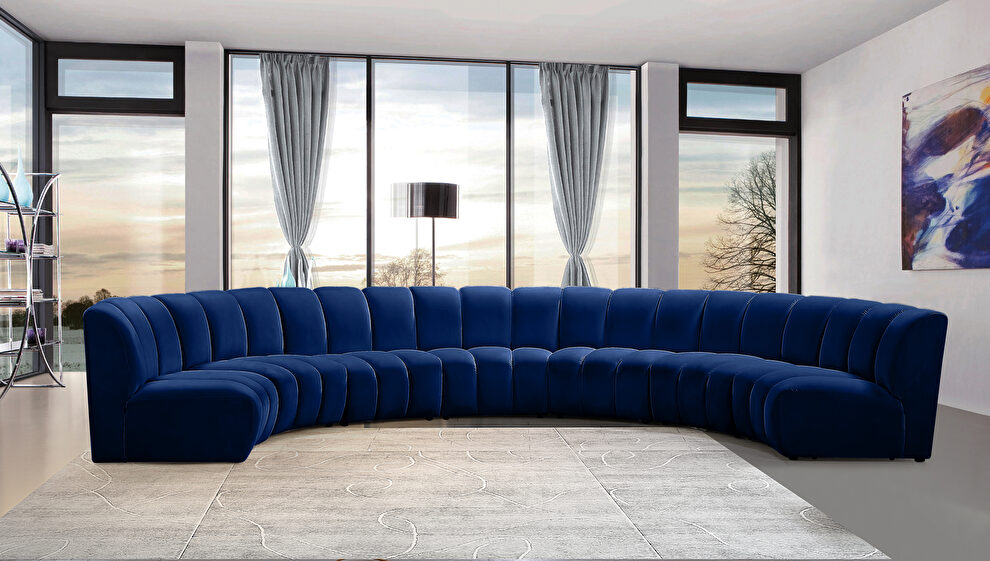 7pcs navy velvet modular sectional sofa by Meridian
