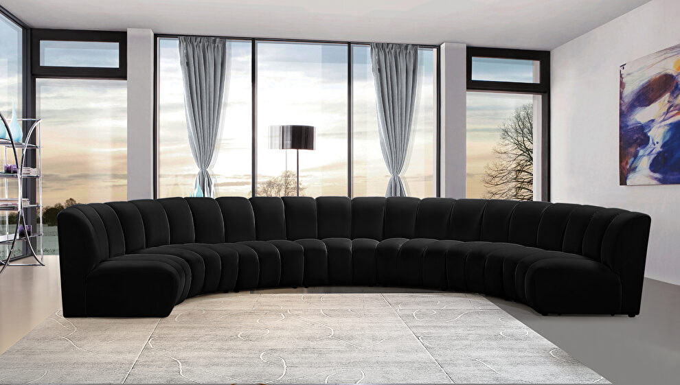 7pcs black velvet modular sectional sofa by Meridian