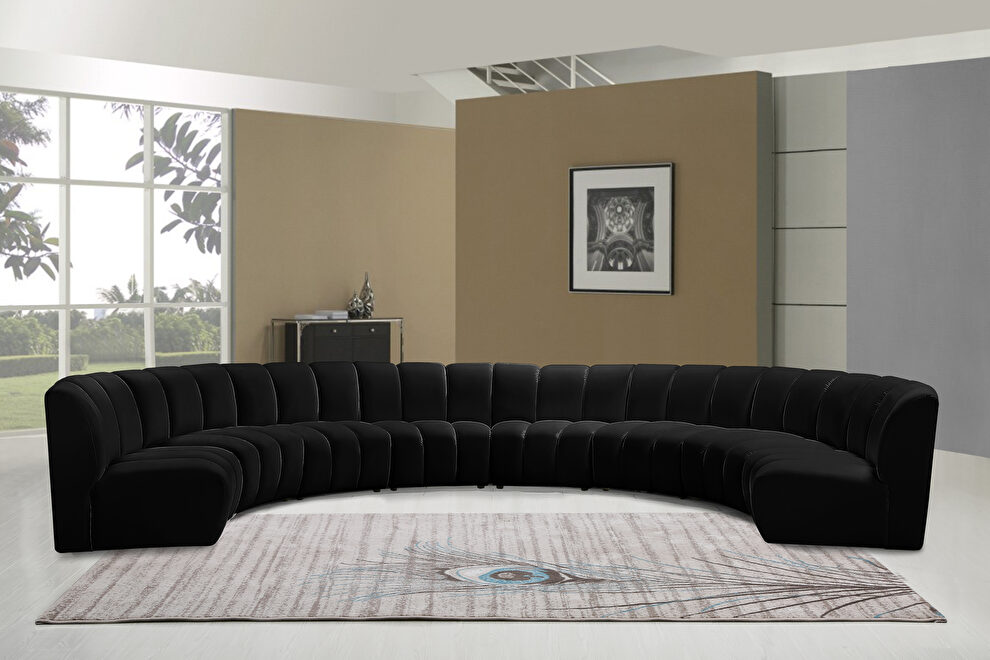 8pcs black velvet modular sectional sofa by Meridian