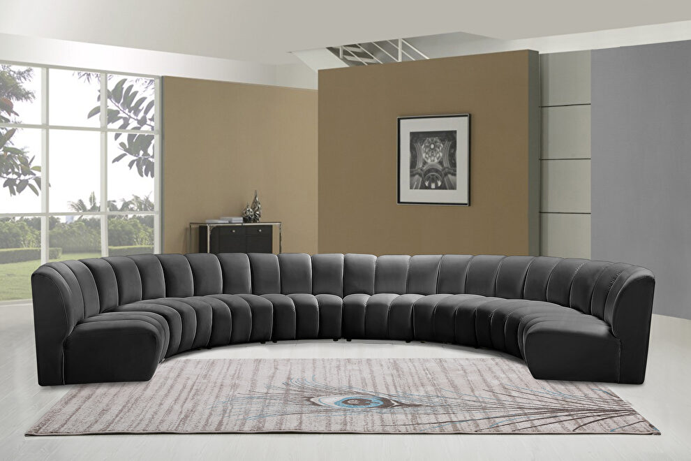 8pcs gray velvet modular sectional sofa by Meridian