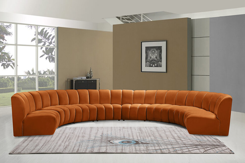 8pcs cognac velvet modular sectional sofa by Meridian