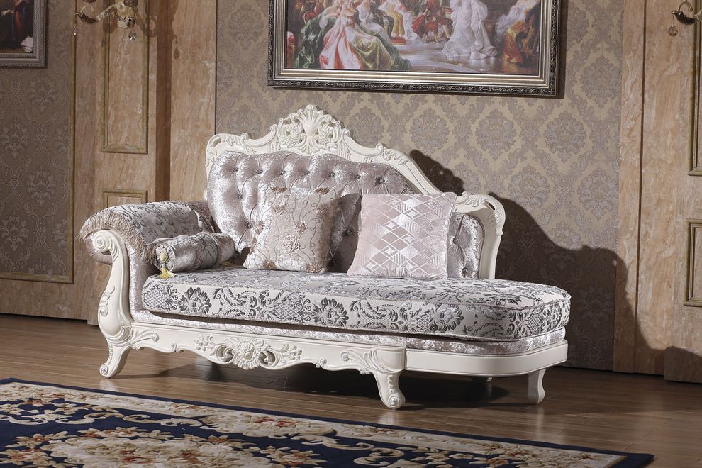 Rich fabric tufted traditional style chaise lounge by Meridian