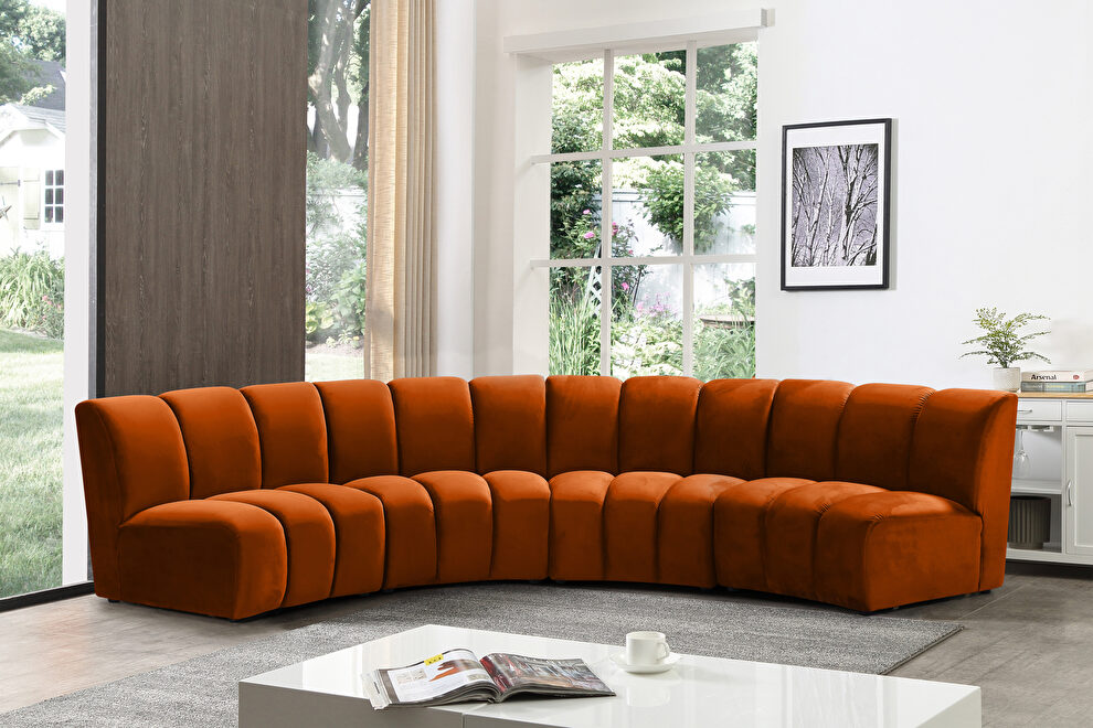 4pcs cognac velvet modular sectional sofa by Meridian