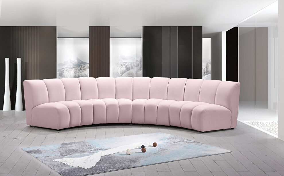 4pcs pink velvet modular sectional sofa by Meridian