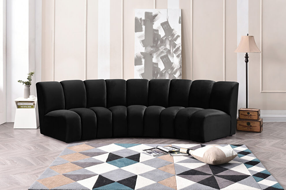 Modular contemporary velvet 3 piece couch by Meridian