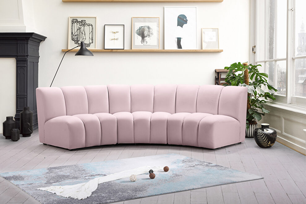 Modular contemporary velvet 3 piece couch by Meridian