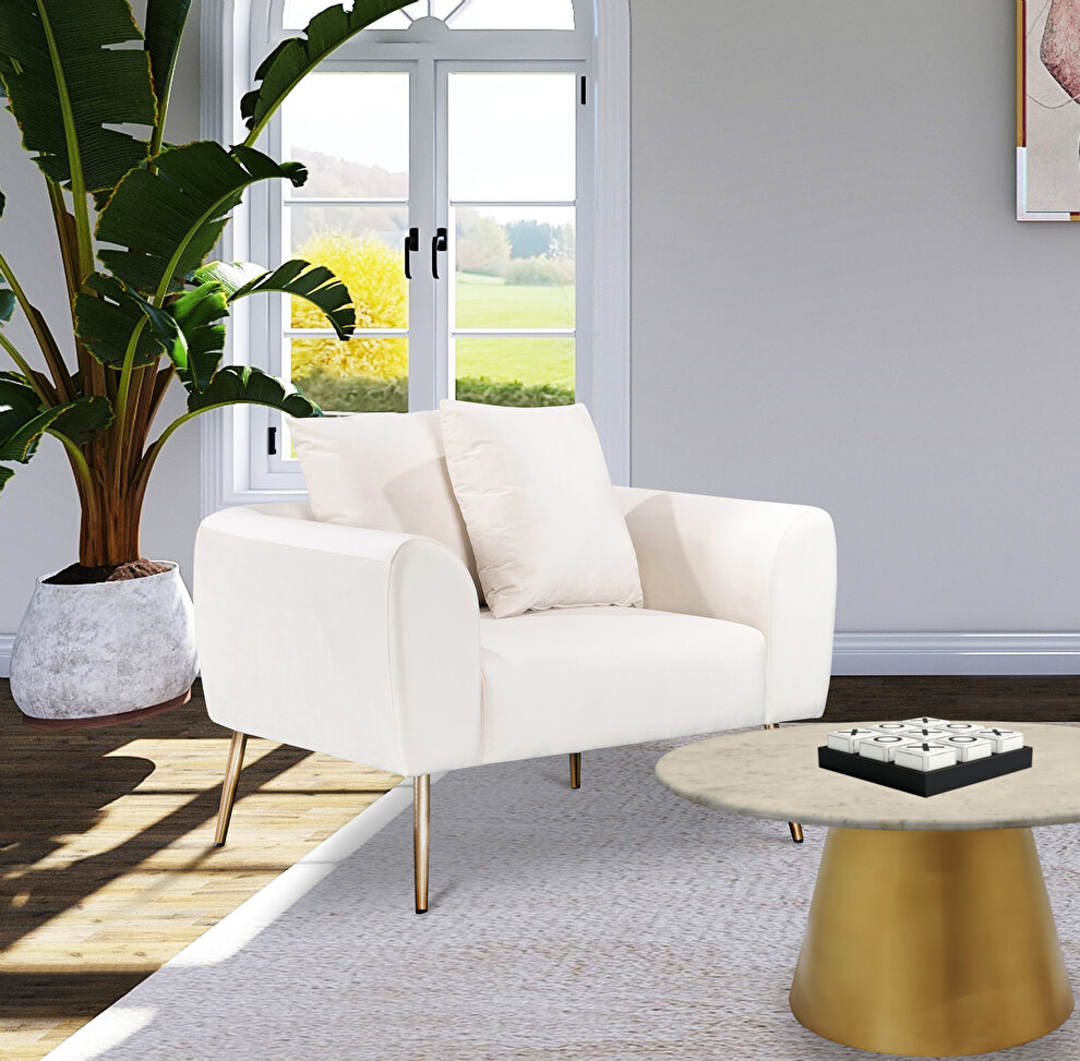 Simple casual style cream velvet chair w/ gold legs by Meridian
