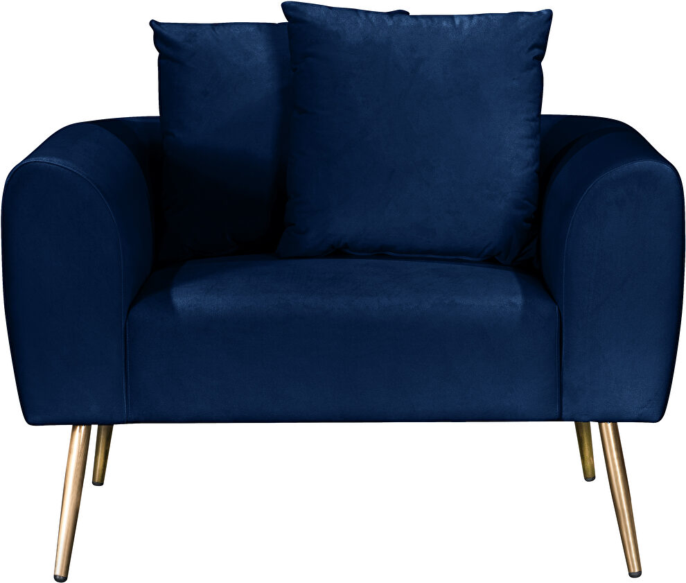 Simple casual style navy velvet chair w/ gold legs by Meridian