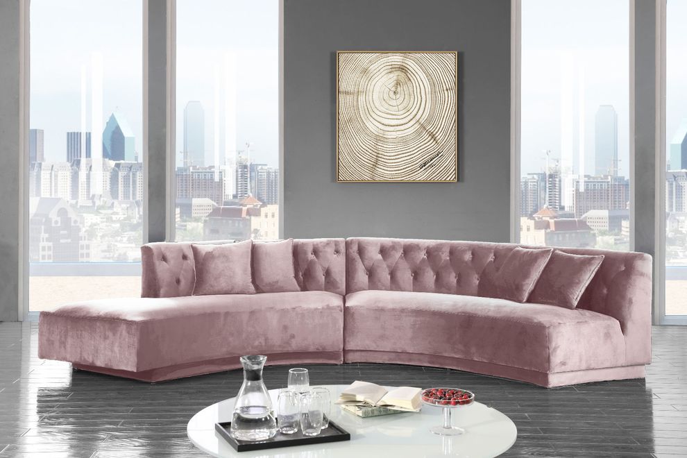 2pcs curved contemporary pink velvet fabric sectional by Meridian
