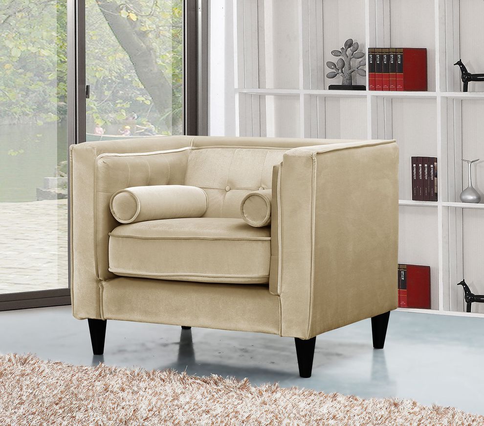 Beige velvet tufted design contemporary chair by Meridian