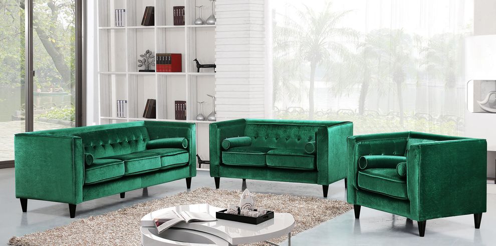 Tufted design green velvet fabric contemporary sofa by Meridian