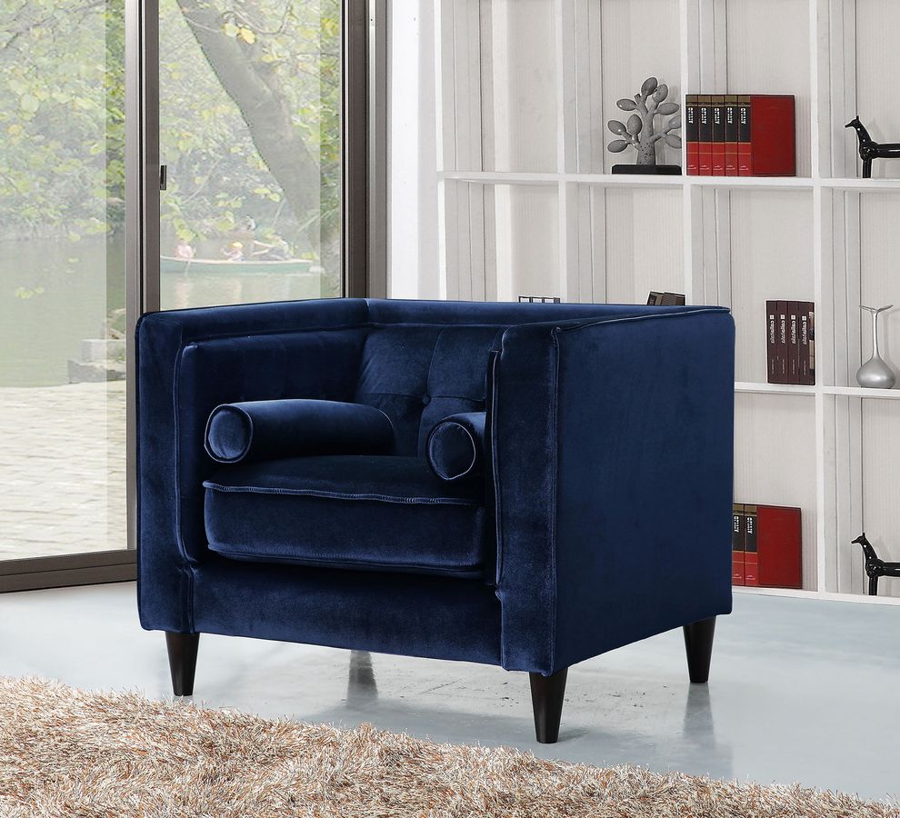 Navy velvet tufted design contemporary chair by Meridian