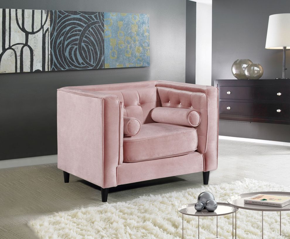 Tufted design pink velvet fabric contemporary chair by Meridian