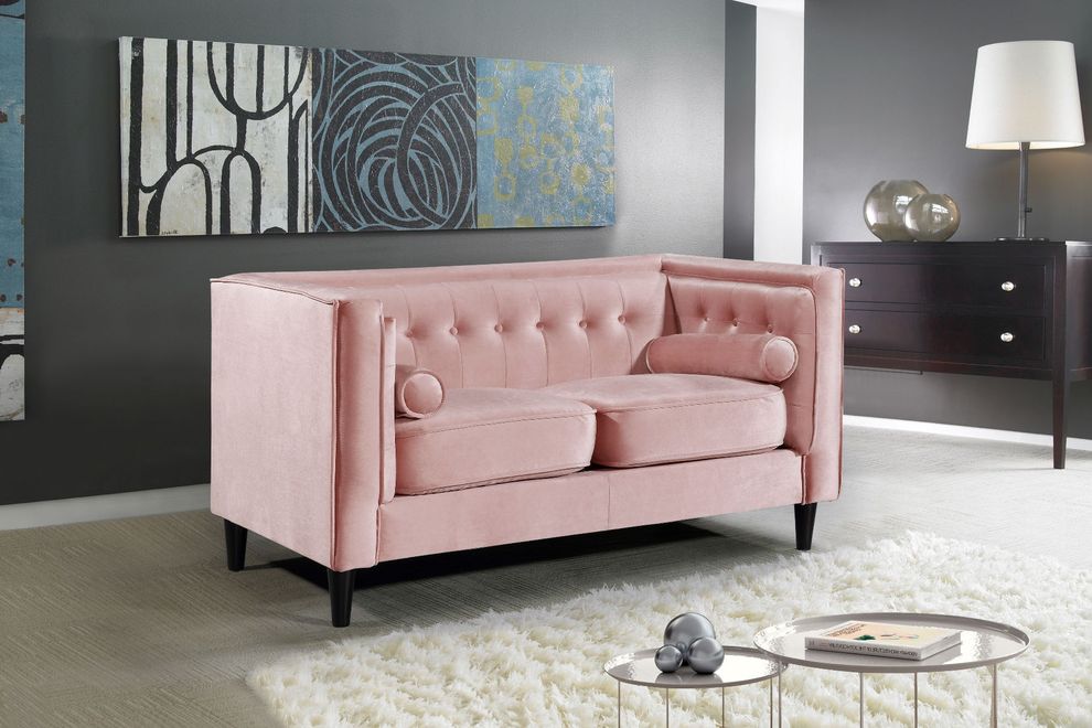 Tufted design pink velvet fabric contemporary loveseat by Meridian