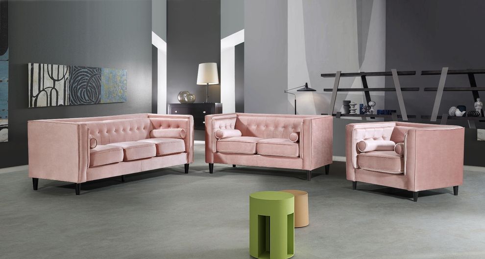 Tufted design pink velvet fabric contemporary sofa by Meridian