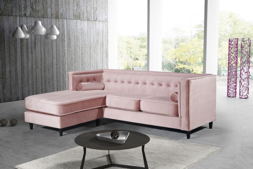 Premium pink velvet sectional sofa by Meridian