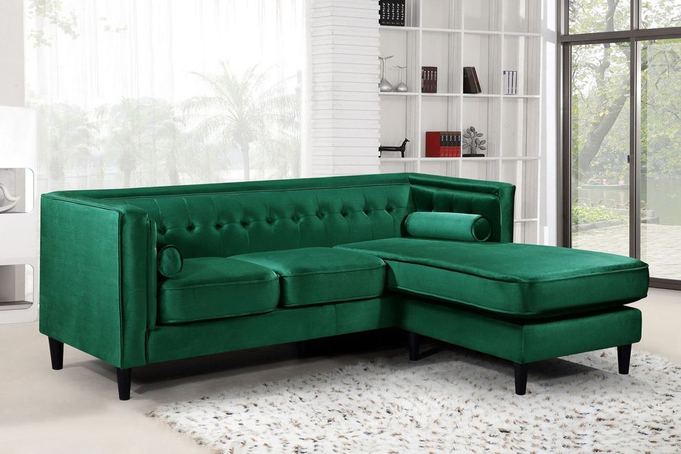 Premium green velvet sectional sofa by Meridian