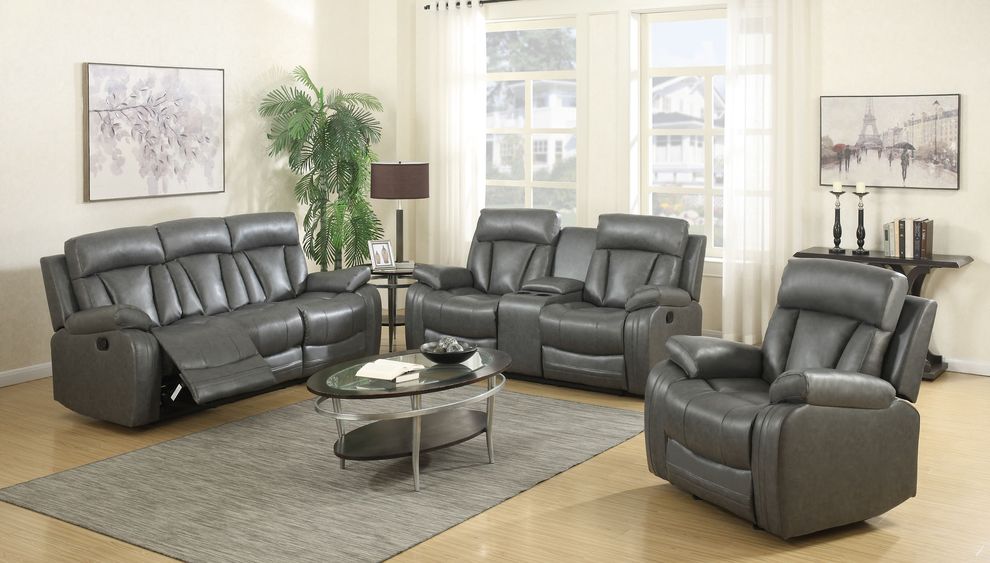 Gray bonded leather recliner sofa by Meridian
