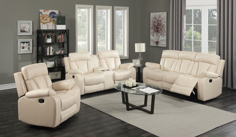 Beige bonded leather recliner sofa by Meridian