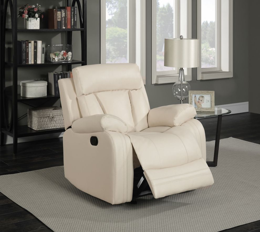 Glider recliner chair in beige bonded leather by Meridian