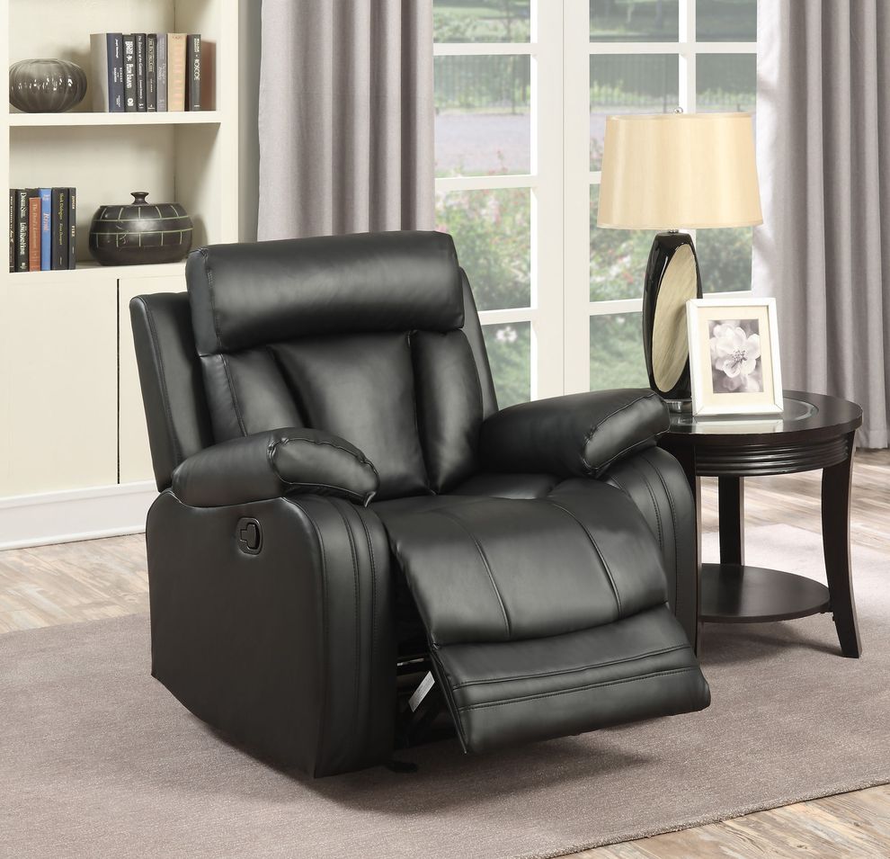 Glider recliner chair in black bonded leather by Meridian