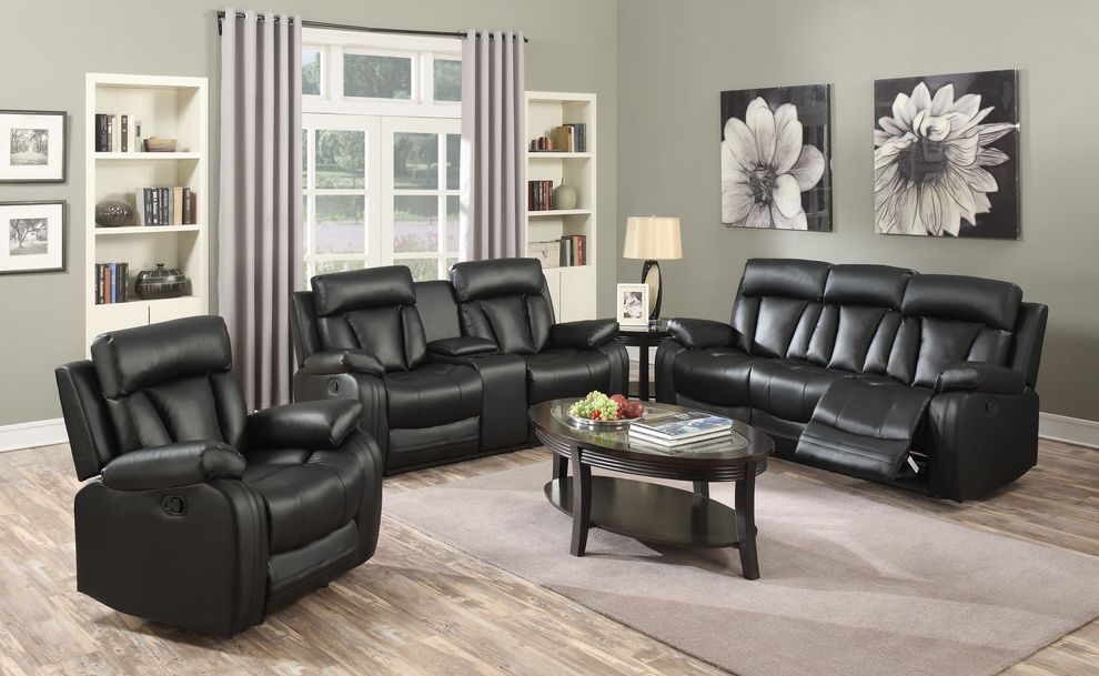 Black bonded leather recliner sofa by Meridian