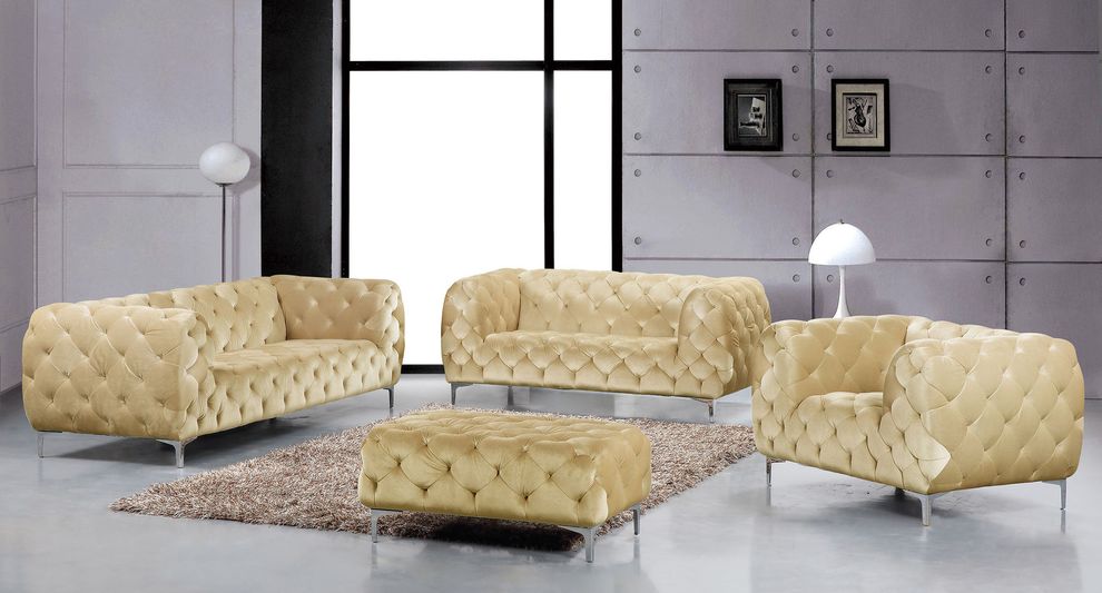 Beige velvet tufted buttons design modern sofa by Meridian