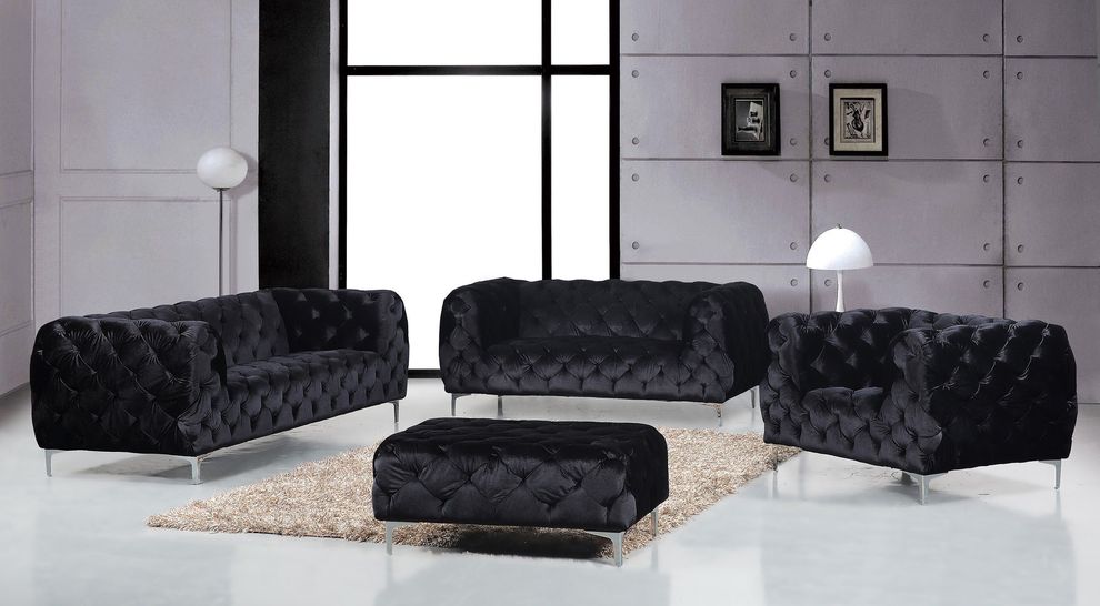 Black velvet tufted buttons design modern sofa by Meridian
