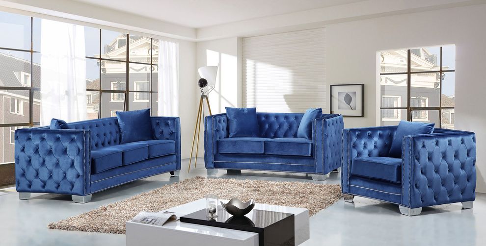 Contemporary blue tufted buttons design sofa by Meridian