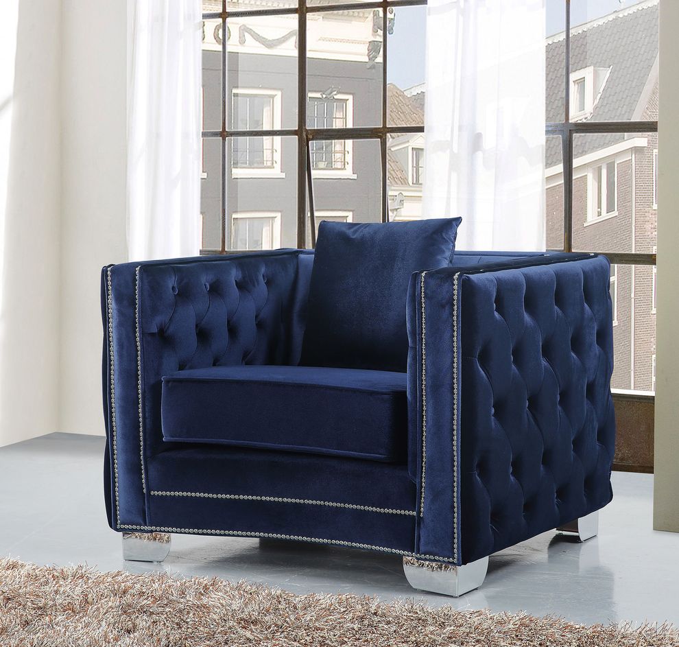 Navy velvet tufted buttons design chair by Meridian